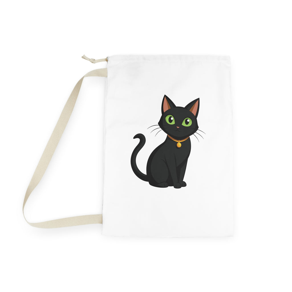 Black Cat Laundry Bag — Cute Cat Print Drawstring Tote for Dorms & Travel