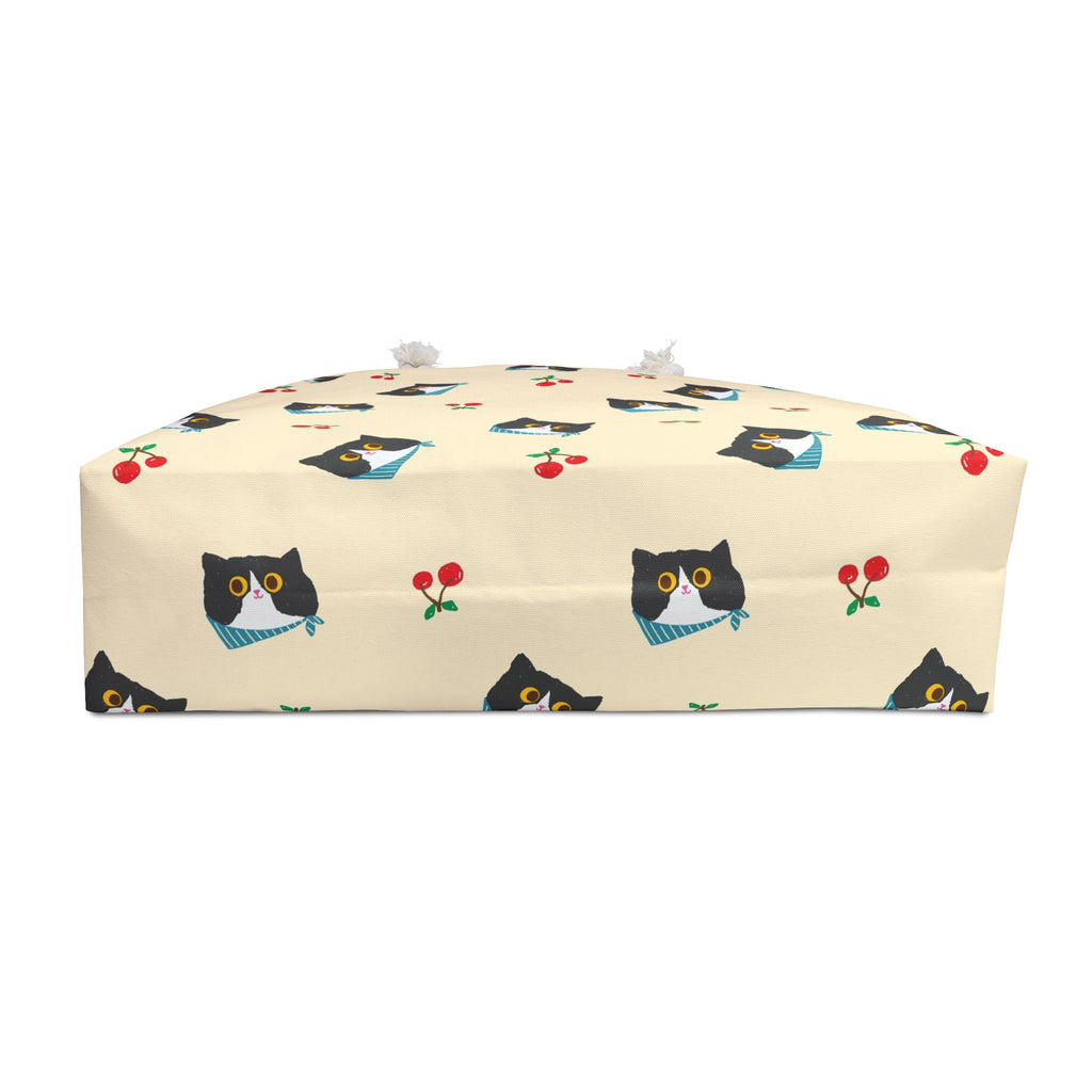 Cat Face & Cherry Pattern Weekender Bag