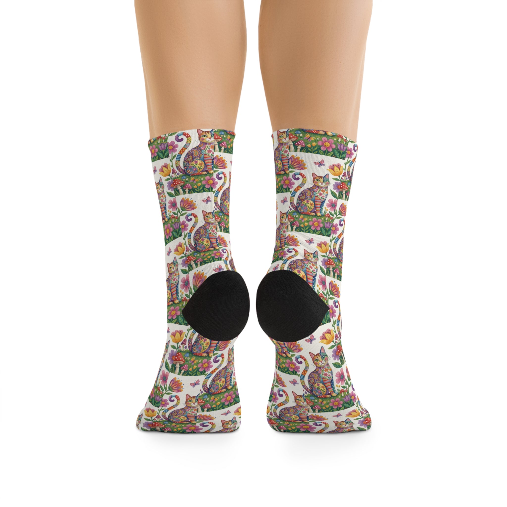 Colorful Floral Cat Crew Socks