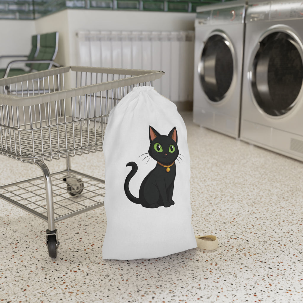 Black Cat Laundry Bag — Cute Cat Print Drawstring Tote for Dorms & Travel