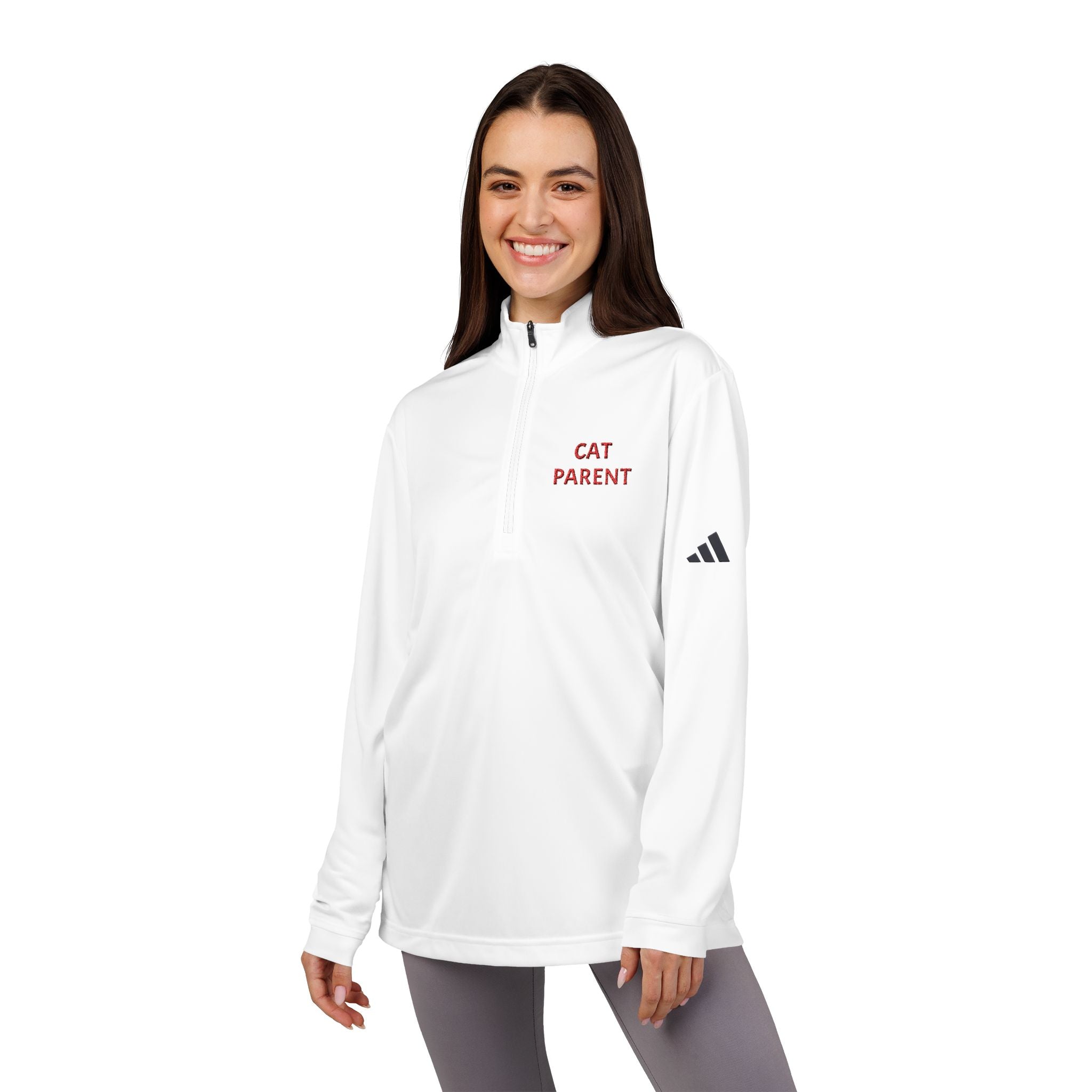 "Cat Parent" Embroidered Quarter-Zip Pullover