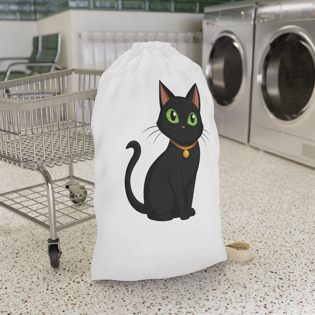 Black Cat Laundry Bag — Cute Cat Print Drawstring Tote for Dorms & Travel
