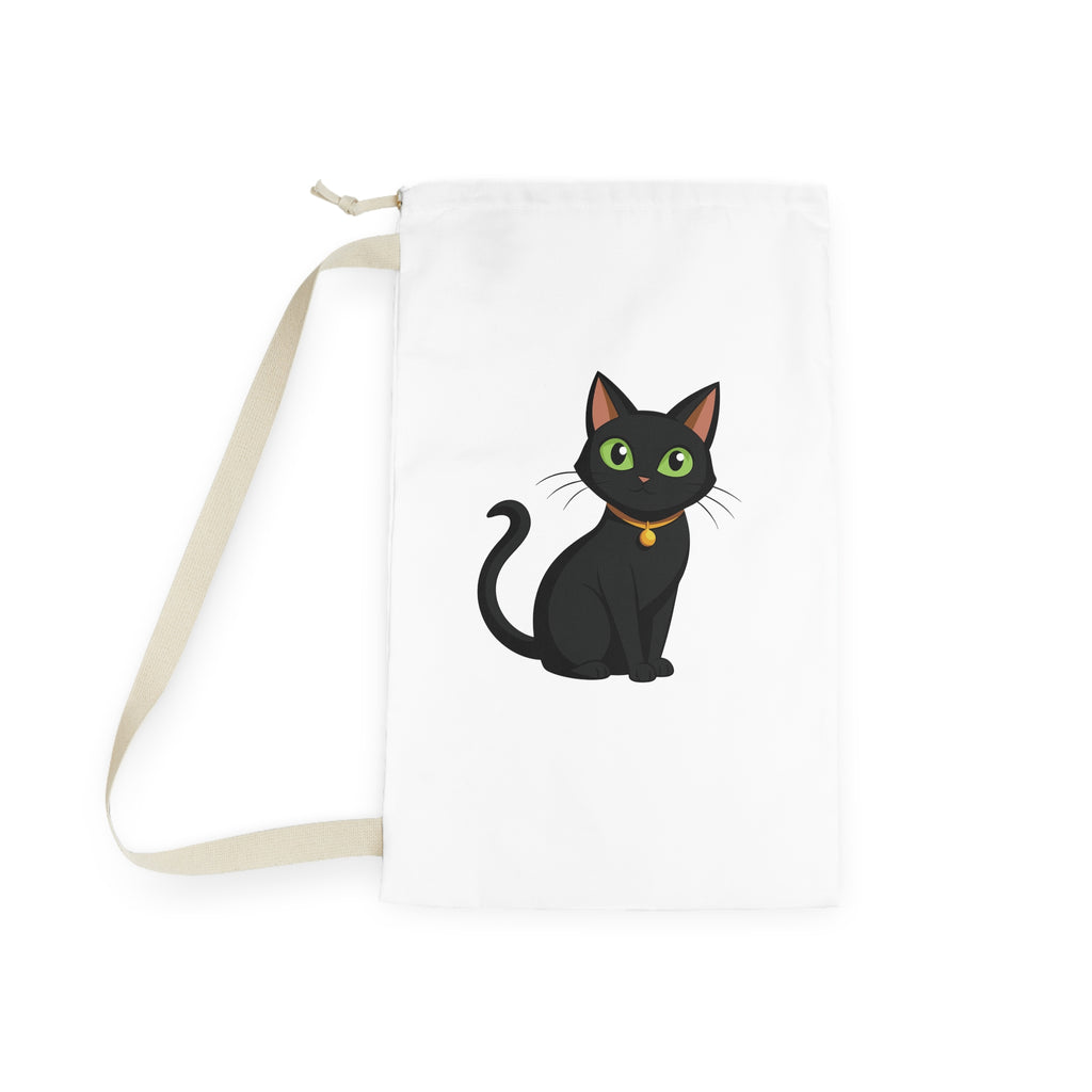 Black Cat Laundry Bag — Cute Cat Print Drawstring Tote for Dorms & Travel