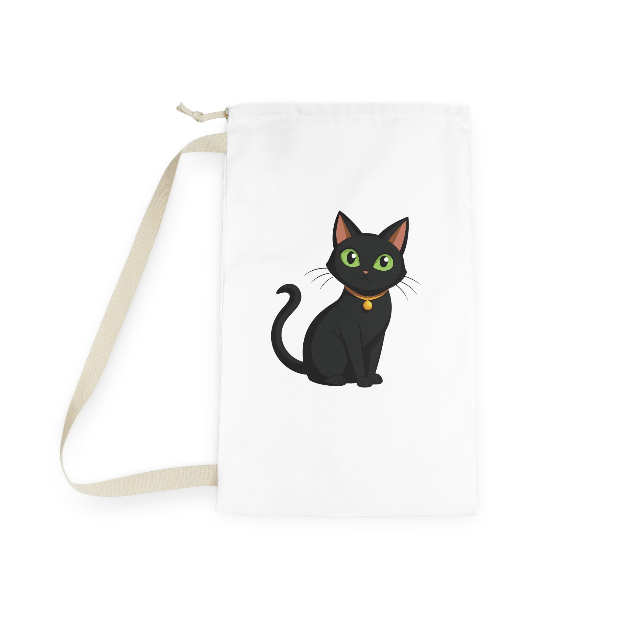 Black Cat Laundry Bag — Cute Cat Print Drawstring Tote for Dorms & Travel