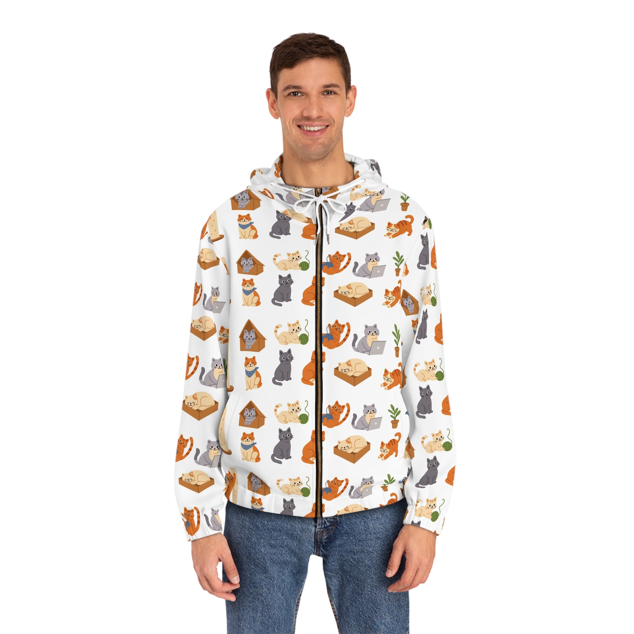 Cat Pattern Full-Zip Hoodie