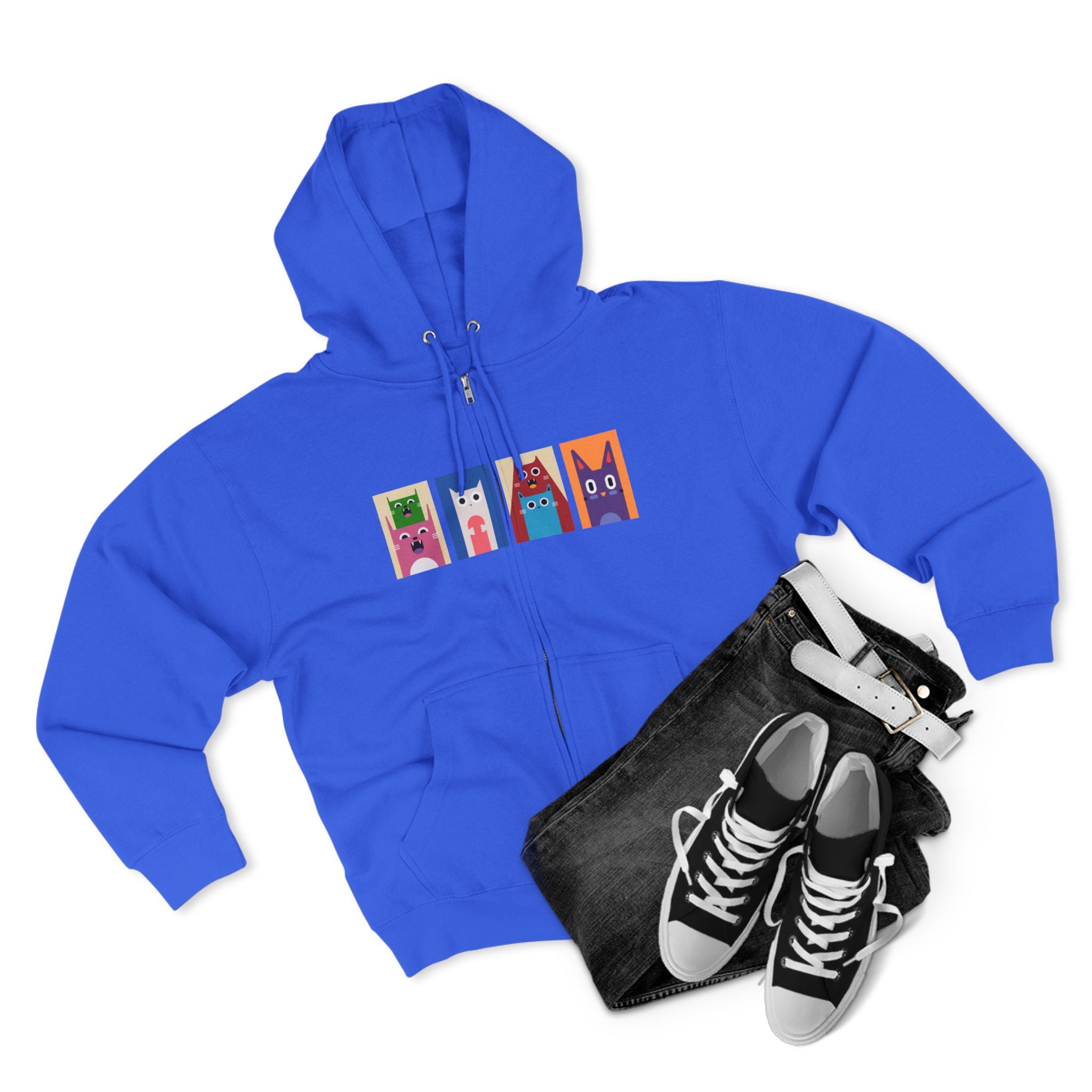 Colorful Cat Panels Zip Hoodie