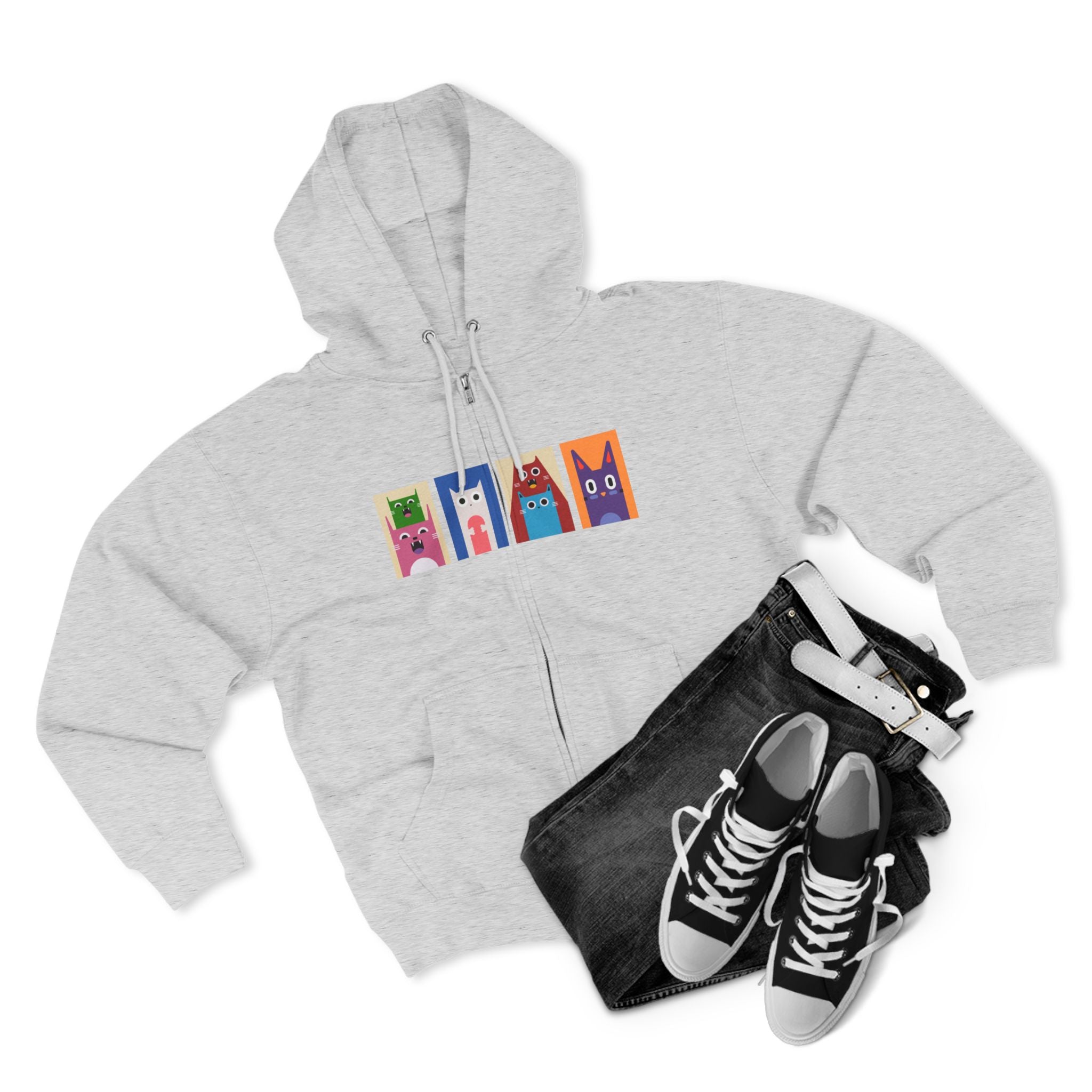 Colorful Cat Panels Zip Hoodie