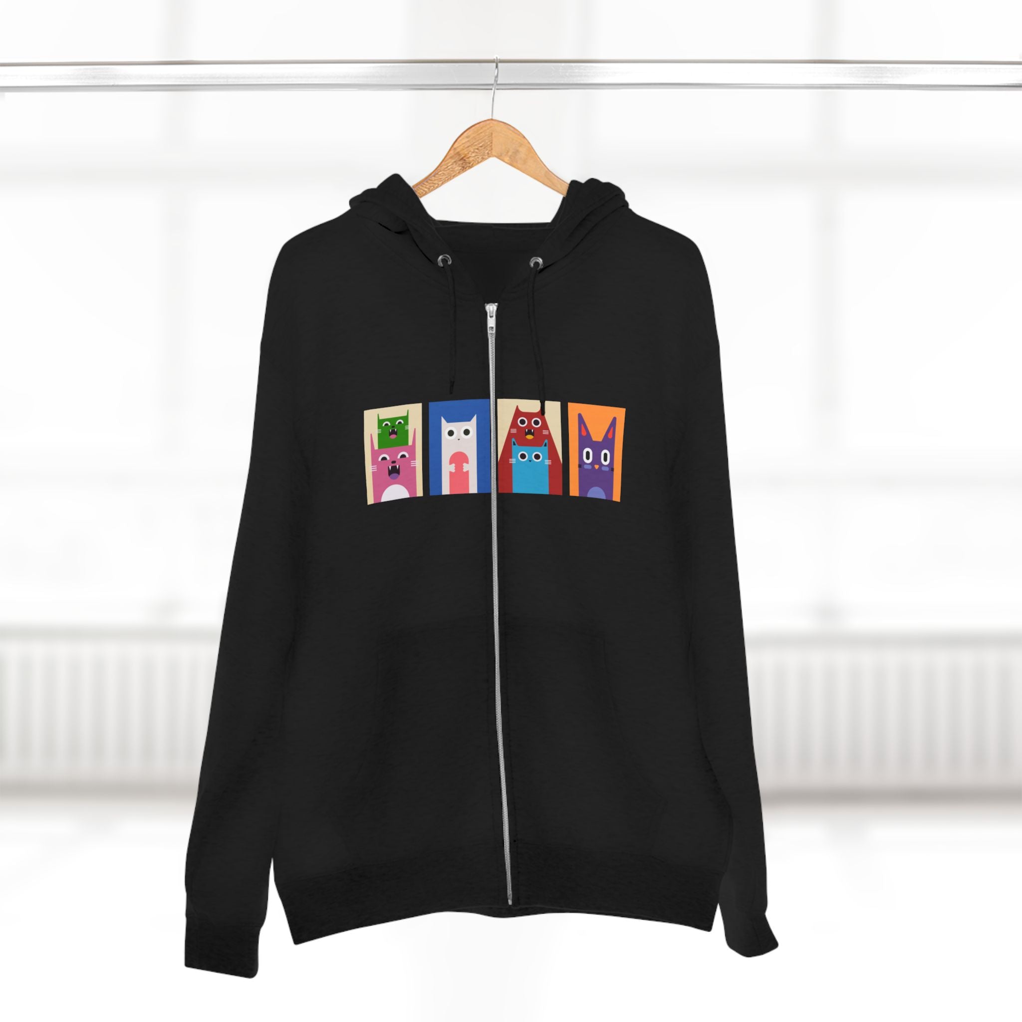 Colorful Cat Panels Zip Hoodie