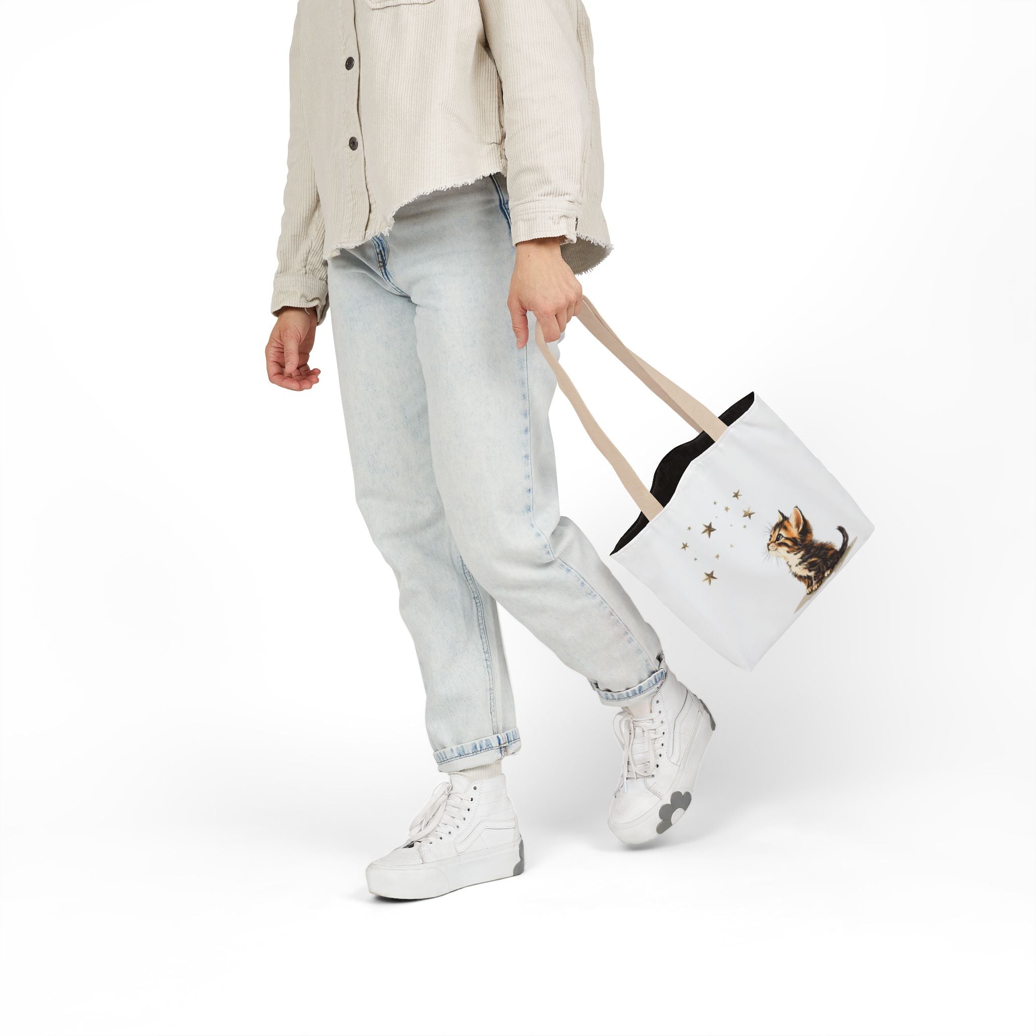 Kitten and Stars Canvas Tote Bag