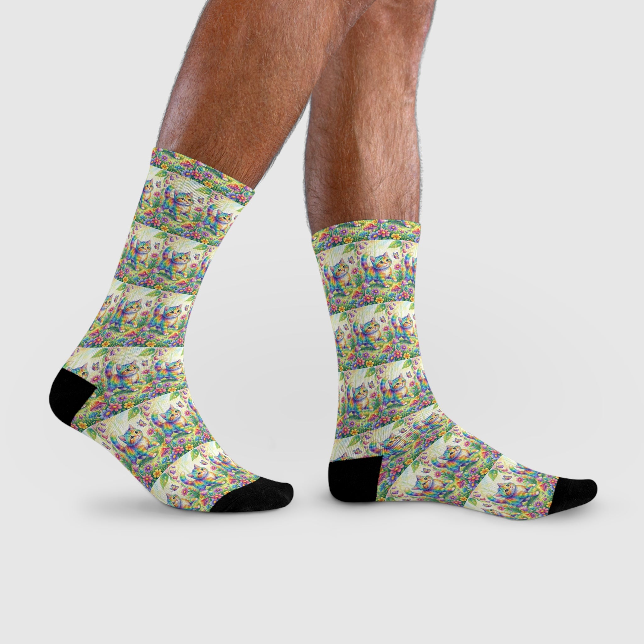 Colorful Cat Pattern Crew Socks