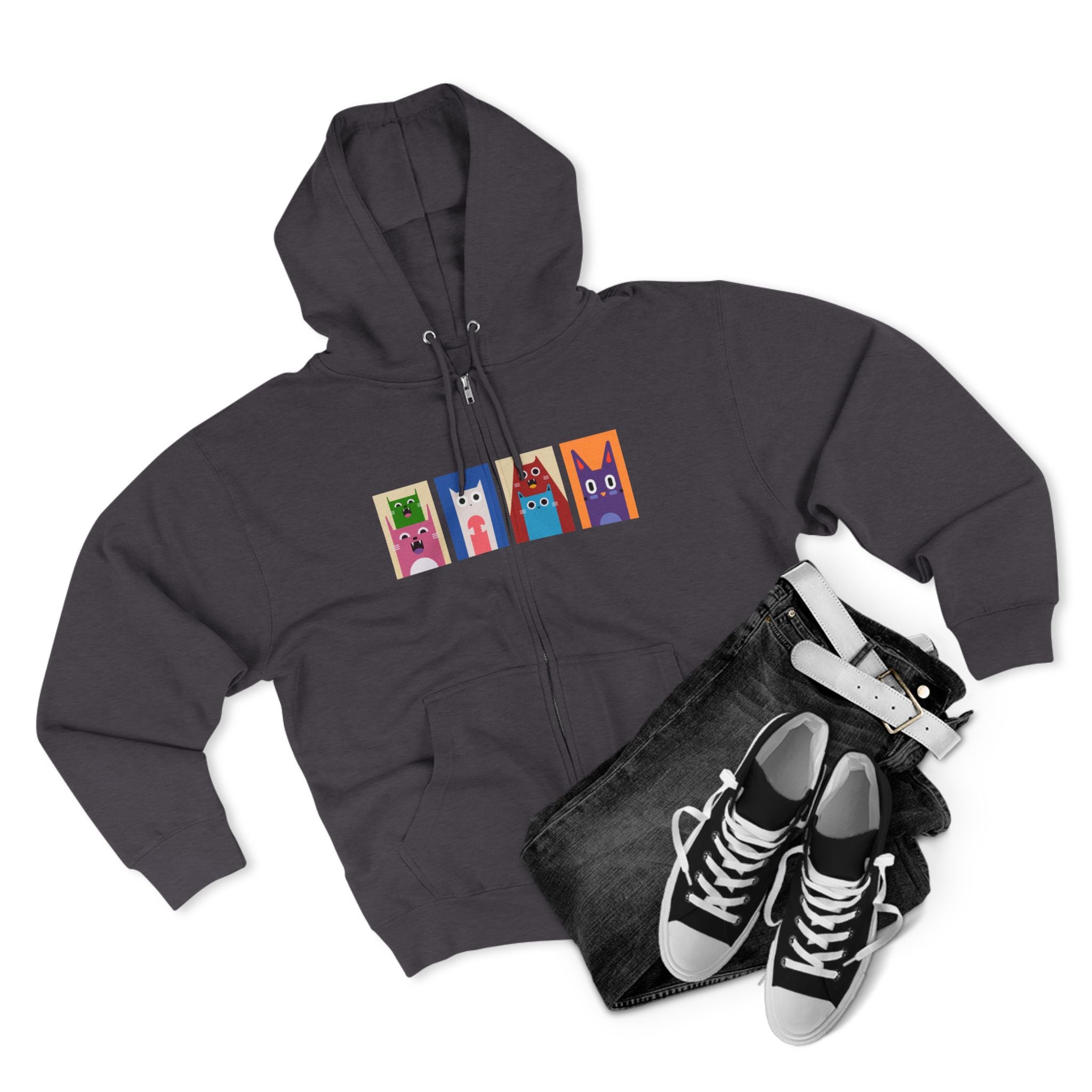 Colorful Cat Panels Zip Hoodie