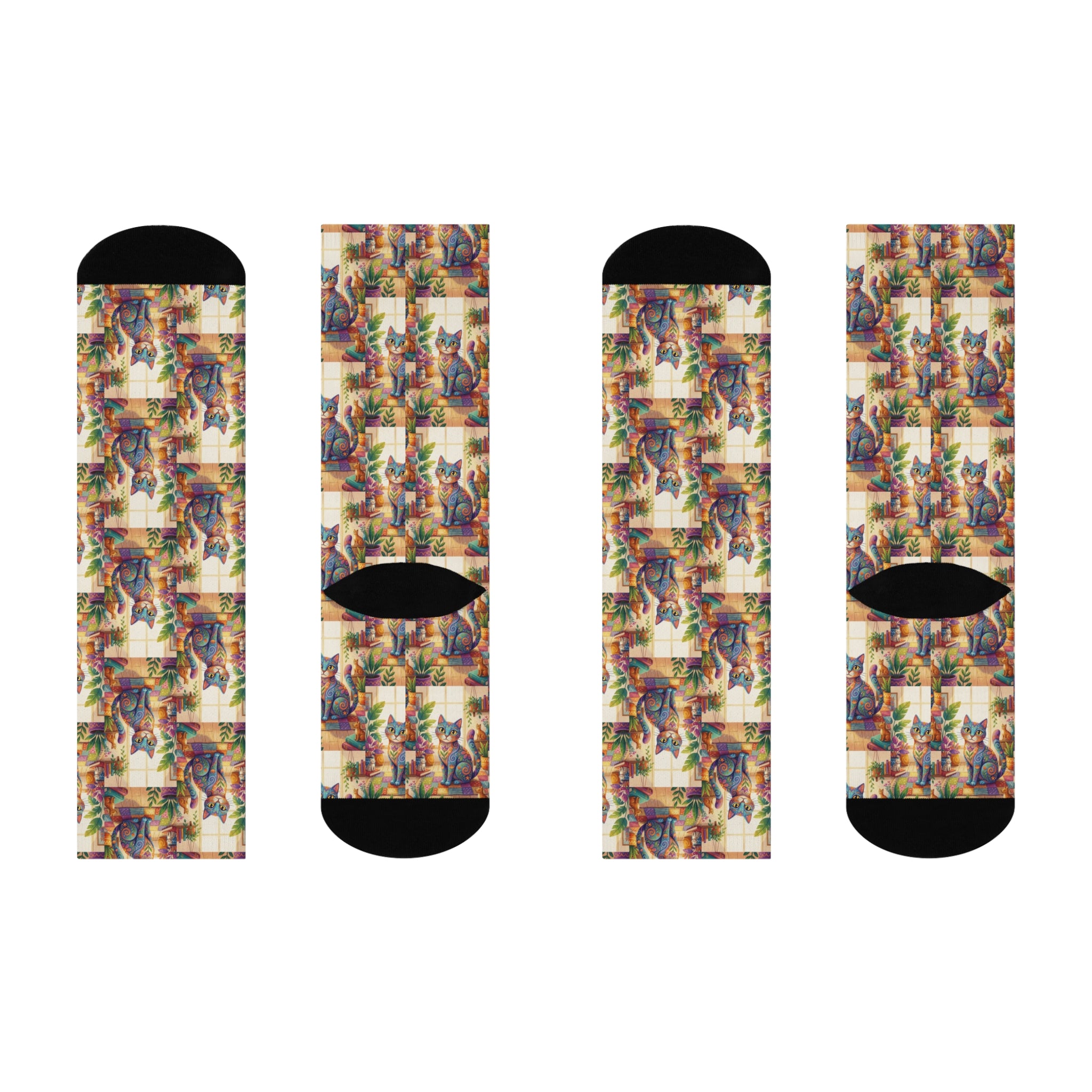 Colorful Cat Pattern Cushioned Crew Socks