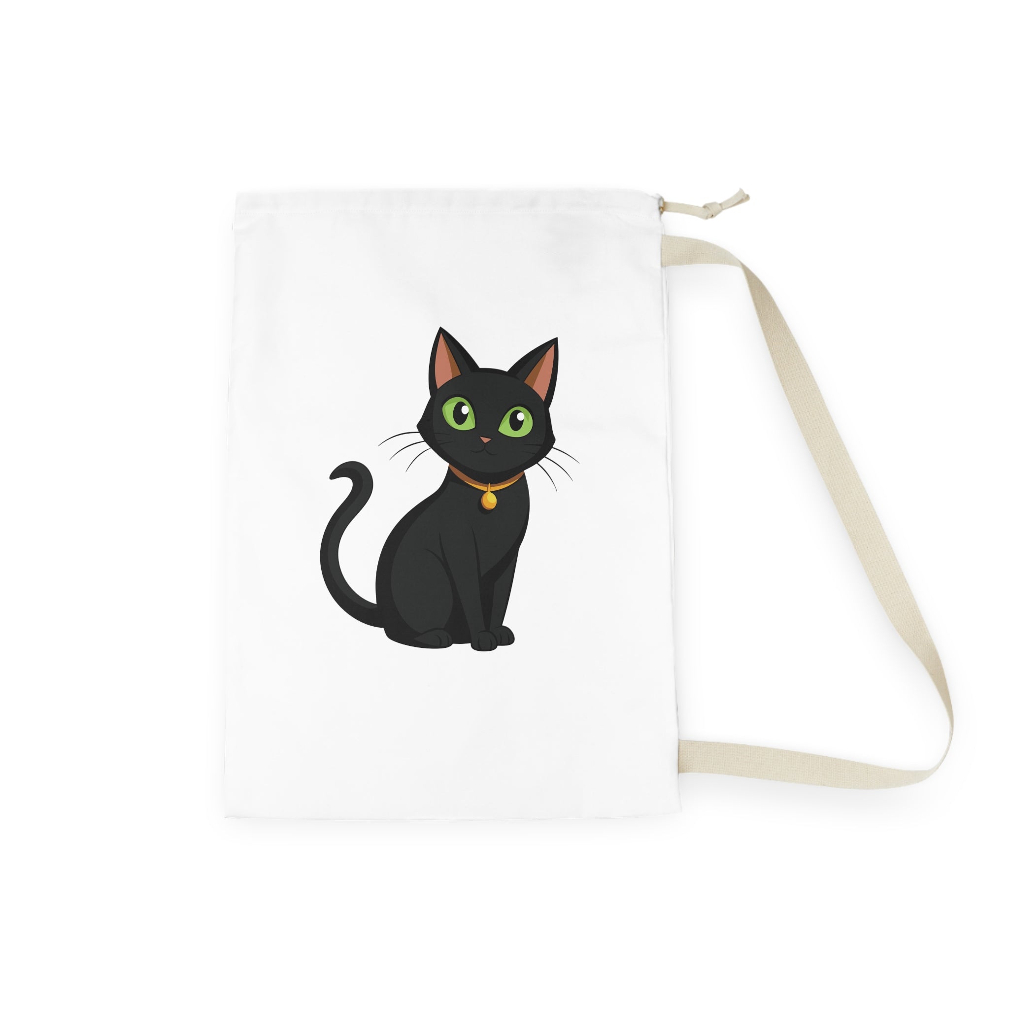 Black Cat Laundry Bag — Cute Cat Print Drawstring Tote for Dorms & Travel