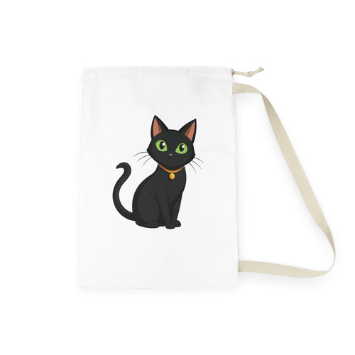 Black Cat Laundry Bag — Cute Cat Print Drawstring Tote for Dorms & Travel