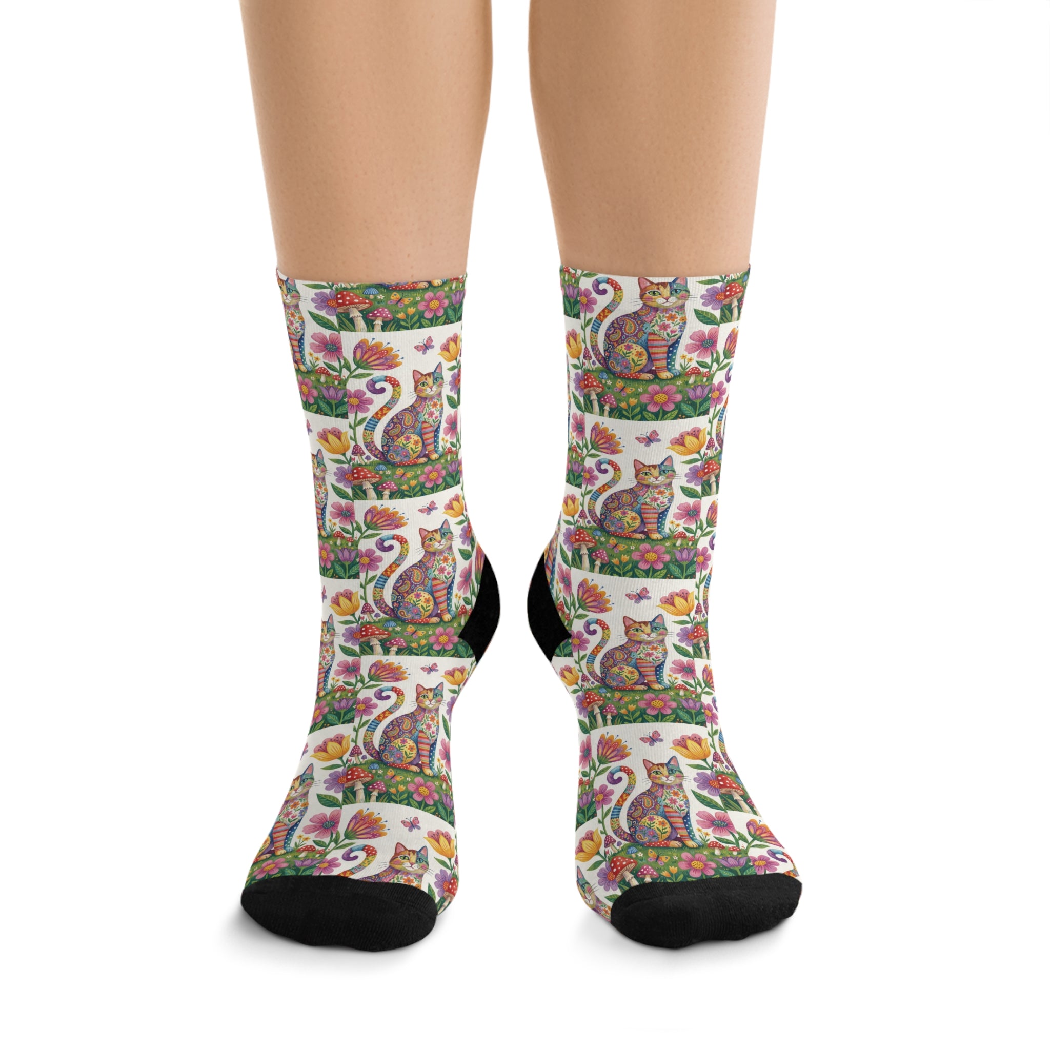 Colorful Floral Cat Crew Socks