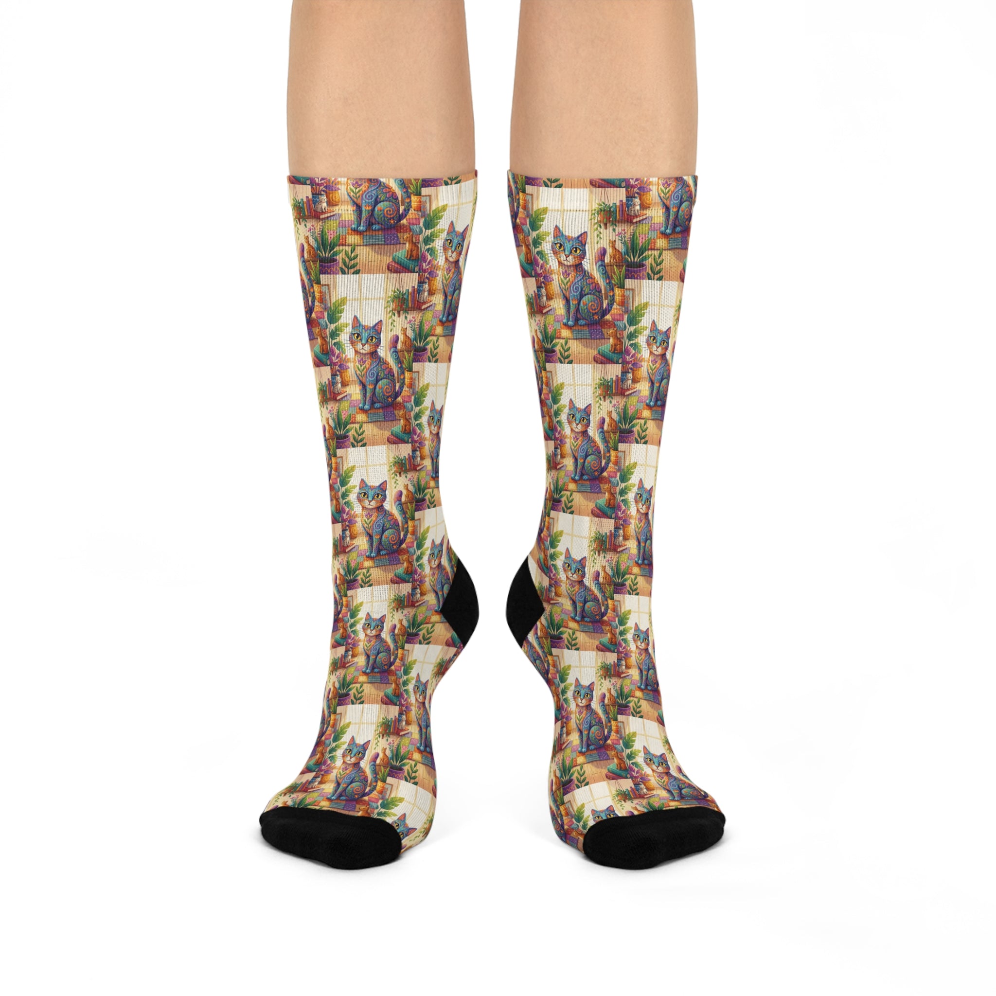 Colorful Cat Pattern Cushioned Crew Socks