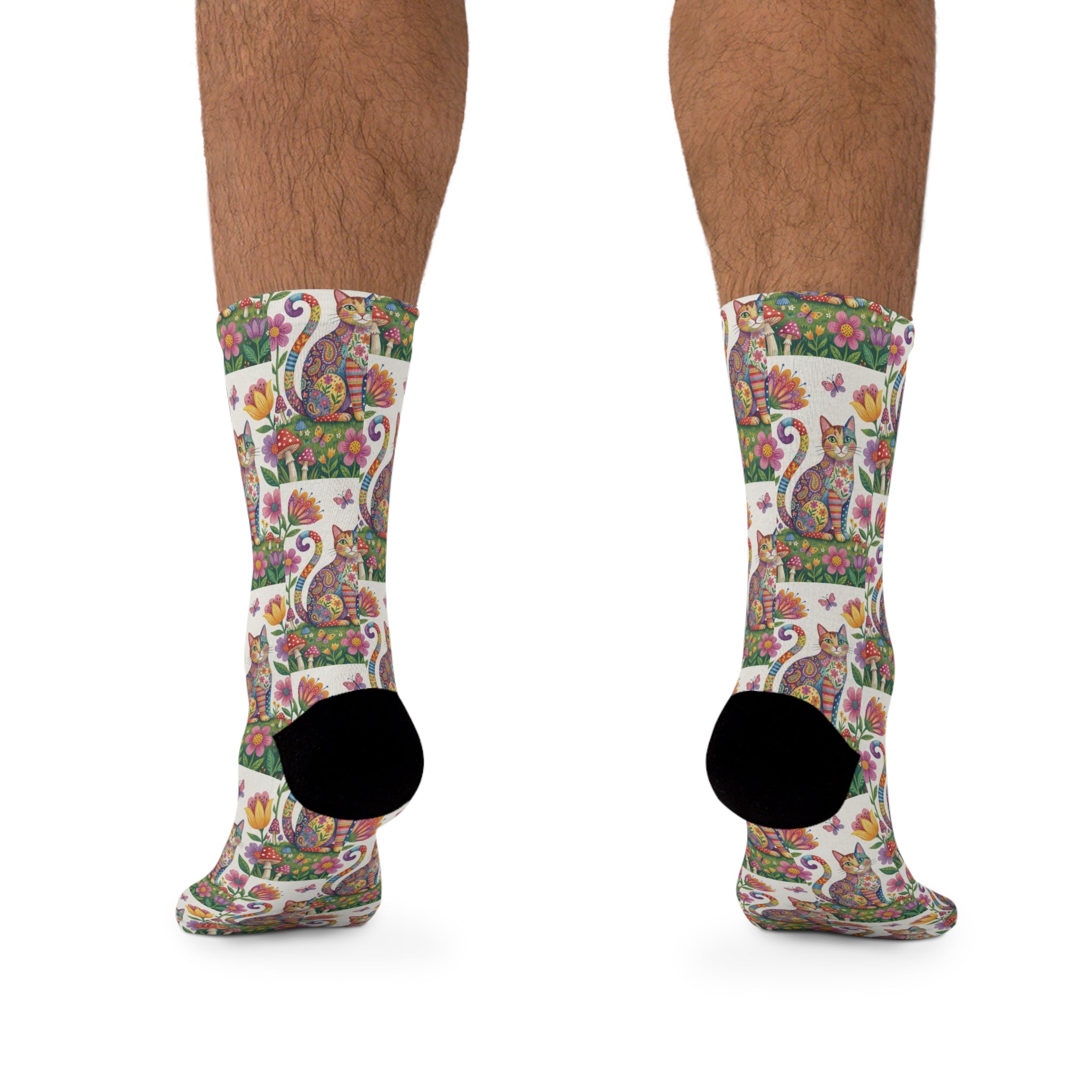 Colorful Floral Cat Crew Socks