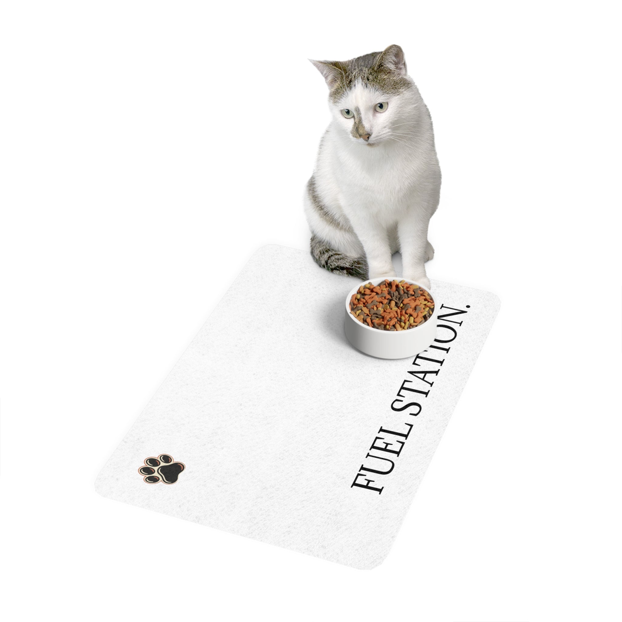 Cat Food Mat — "FUEL STATION."