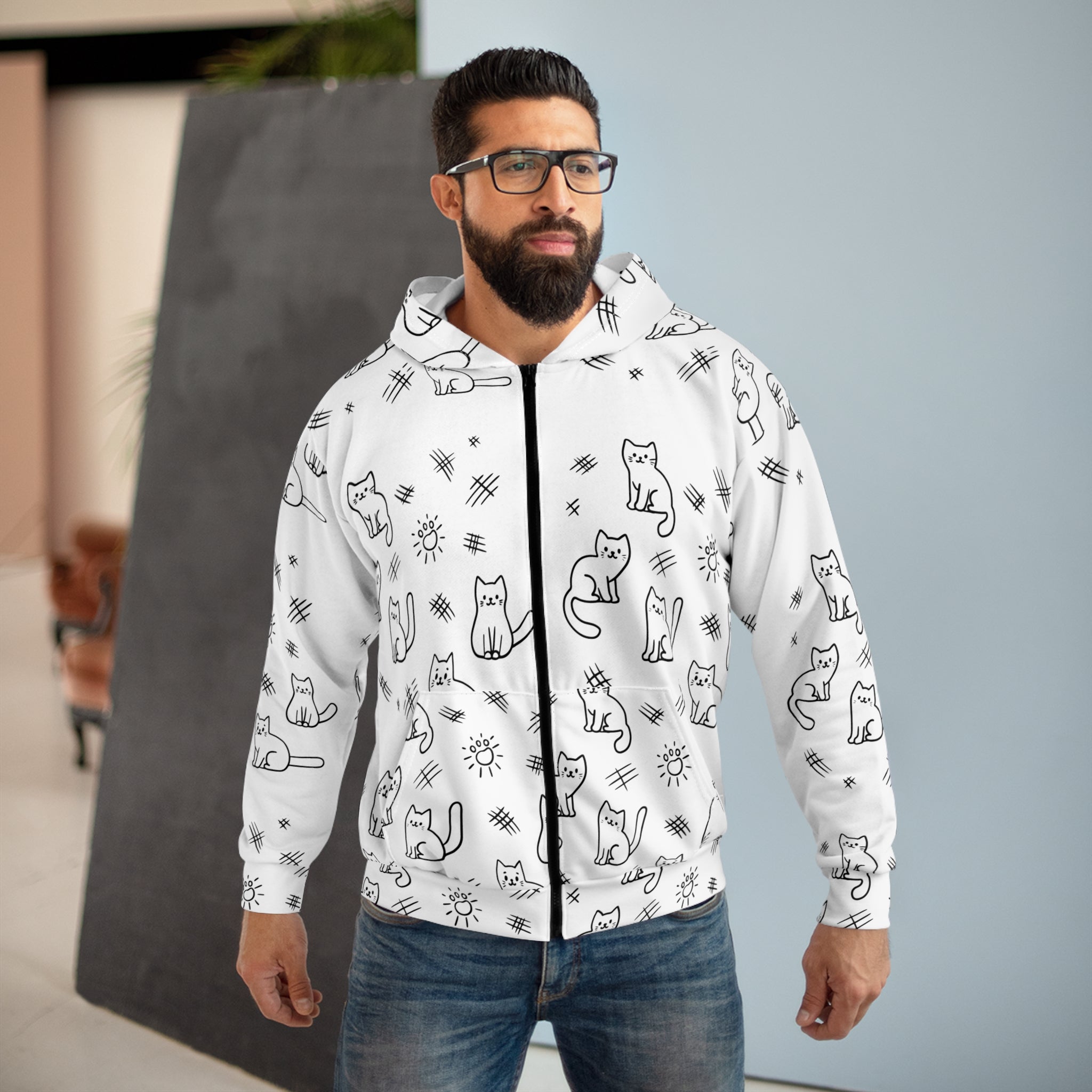 Cat Doodle Zip Hoodie