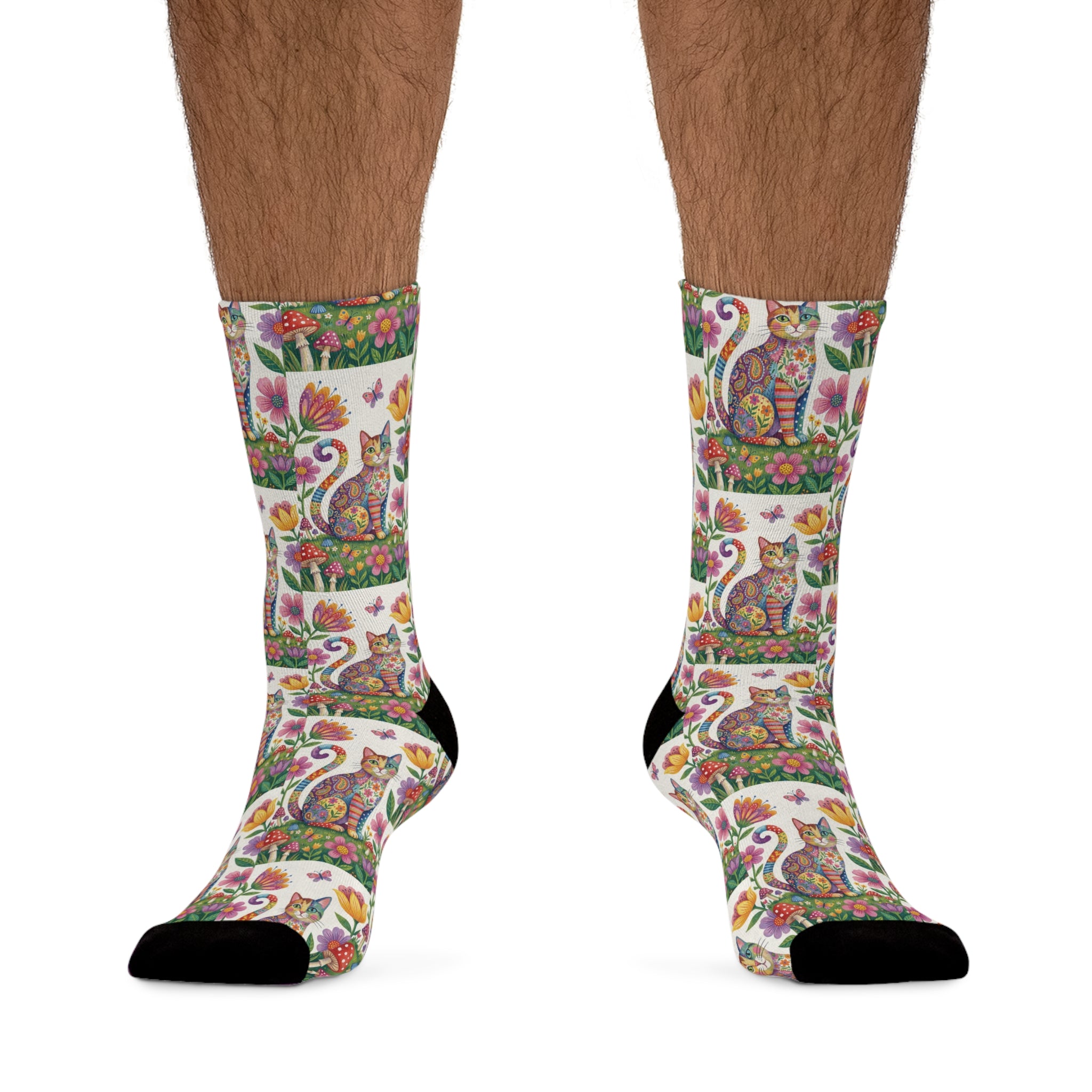 Colorful Floral Cat Crew Socks
