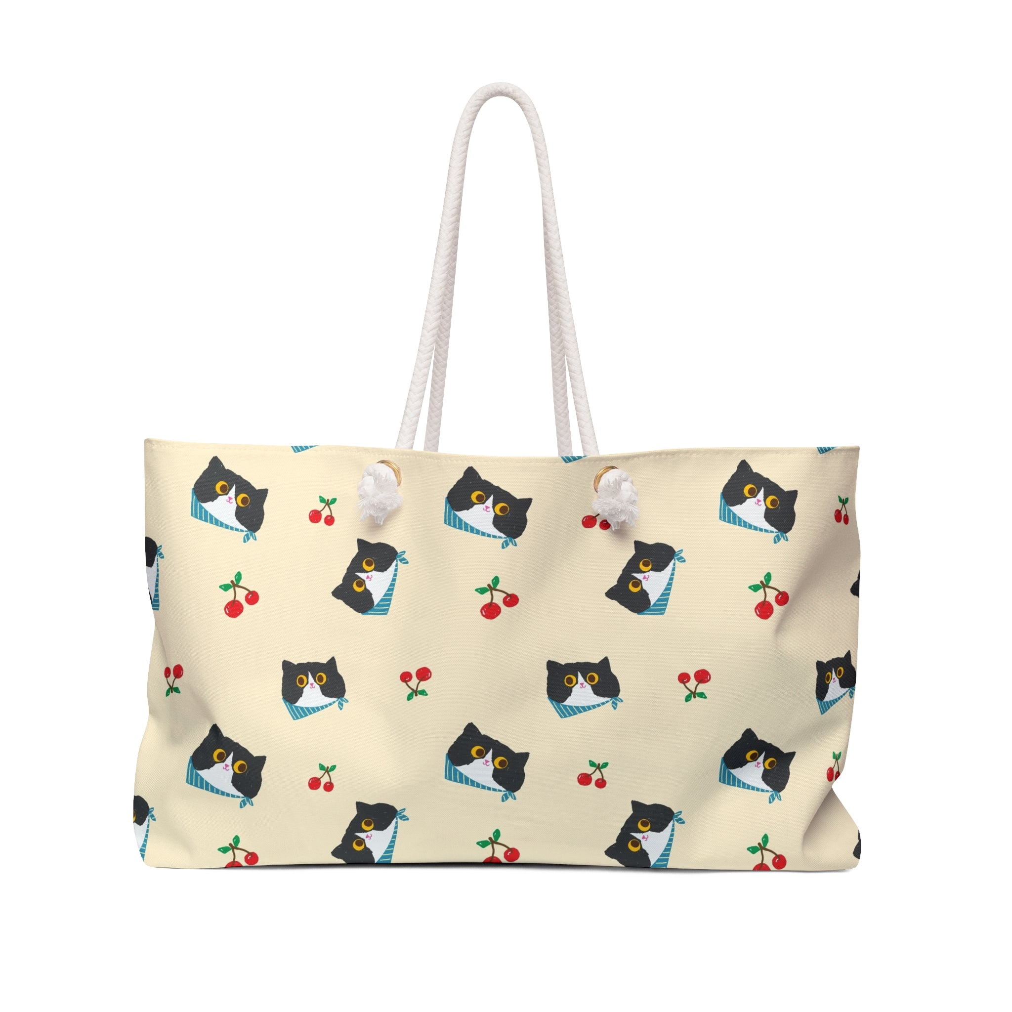 Cat Face & Cherry Pattern Weekender Bag