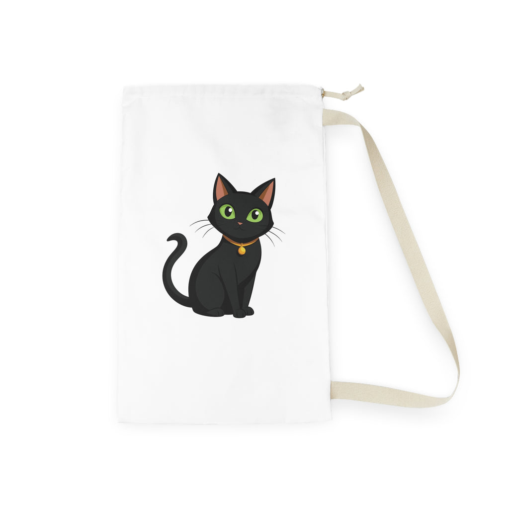 Black Cat Laundry Bag — Cute Cat Print Drawstring Tote for Dorms & Travel