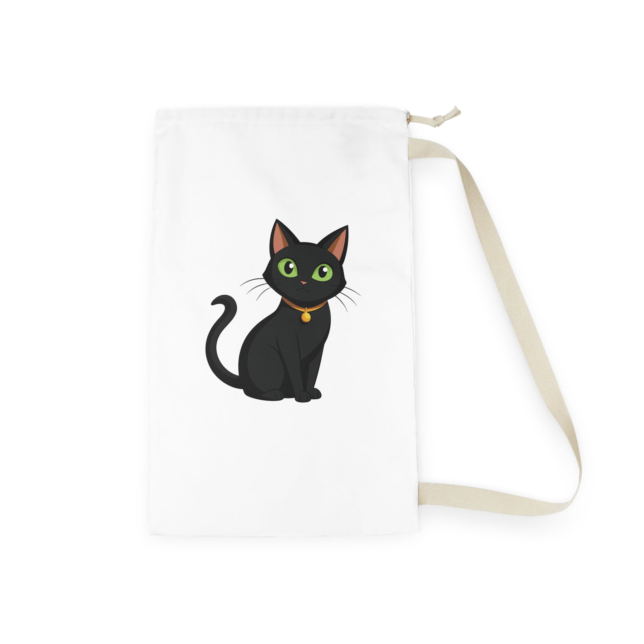 Black Cat Laundry Bag — Cute Cat Print Drawstring Tote for Dorms & Travel