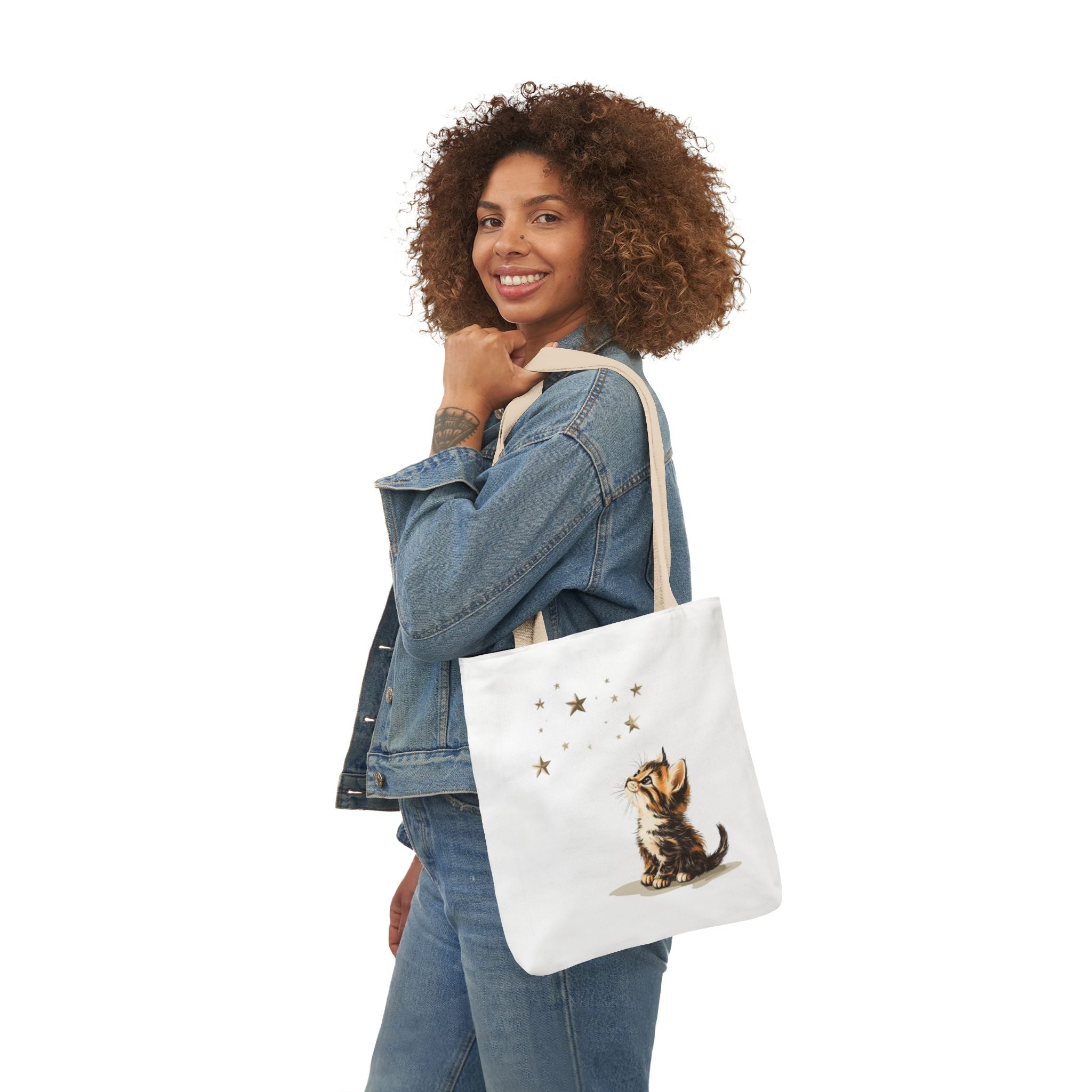 Kitten and Stars Canvas Tote Bag