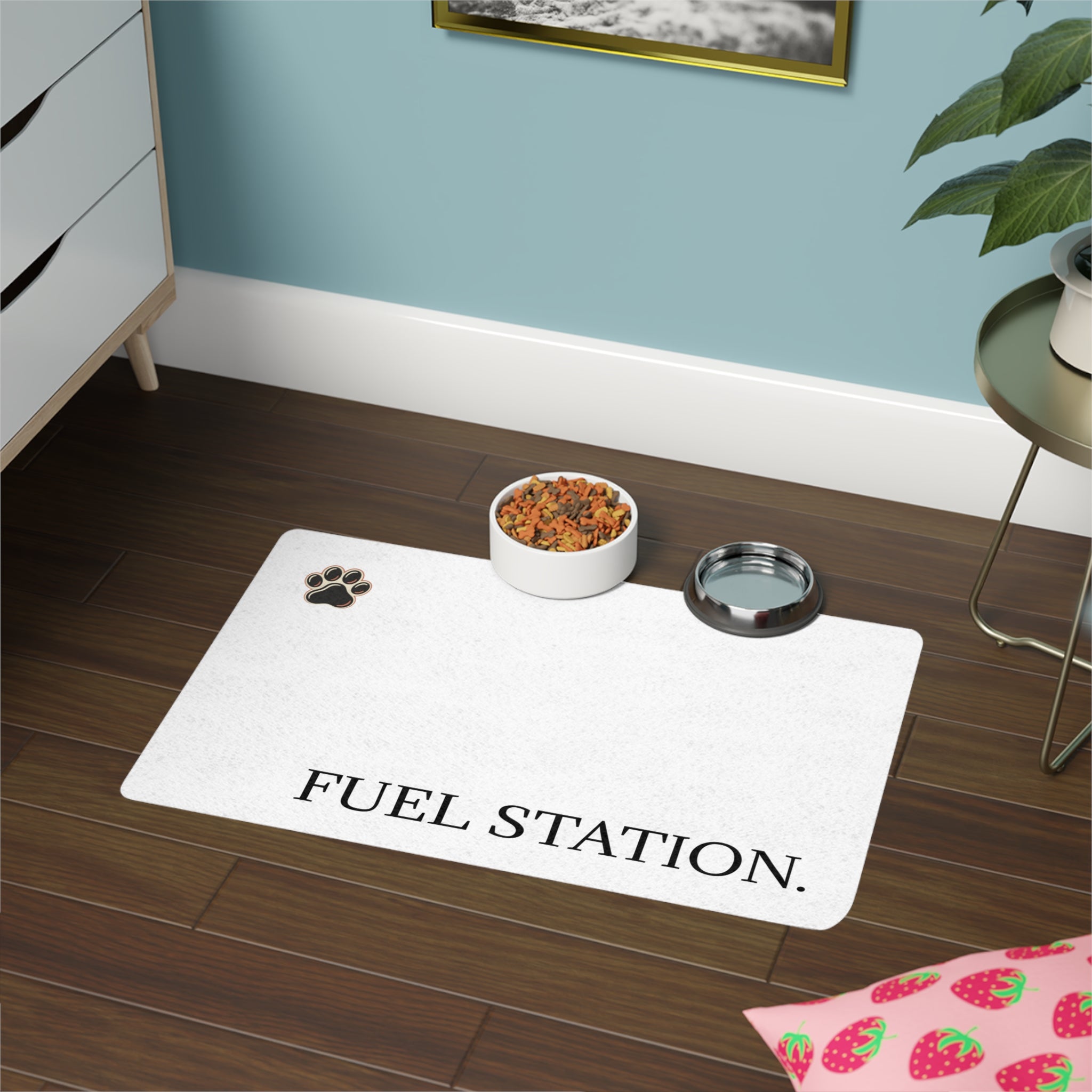 Cat Food Mat — "FUEL STATION."