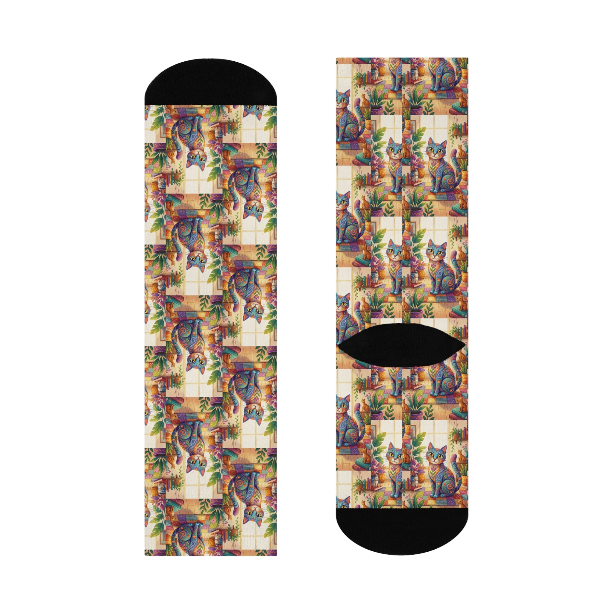 Colorful Cat Pattern Cushioned Crew Socks